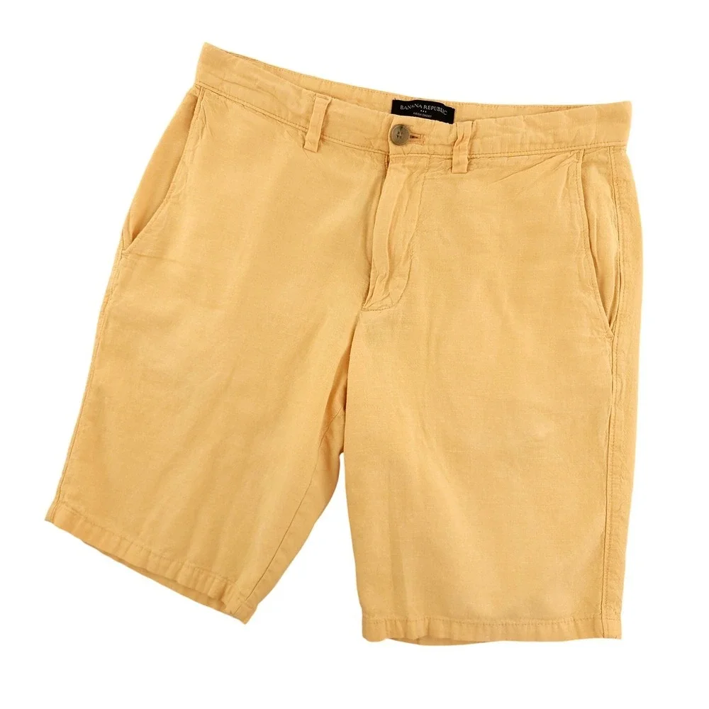 Banana Republic Aiden Shorts Mens 29 Orange Linen Cotton Chino 9